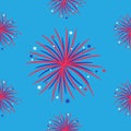 Seamless pattern. Fireworks night sky Happy independence day United states of America. 4th of July. Star and strip Flat design. Bl Royalty Free Stock Photo