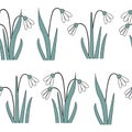 Seamless pattern with the first spring flowers . Vector illustration with graphic snowdrops Royalty Free Stock Photo
