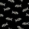 Seamless pattern with fish on a black background Lettering grunge texture in the word form fish Modern art pattern for wallpaper Royalty Free Stock Photo