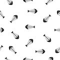 Seamless pattern fish bone vector white background. Fish black skull