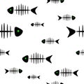 Seamless pattern with fish bones on white. Royalty Free Stock Photo