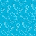 Seamless pattern fish crucian perch shark blue color. Design for fabric, textile, wrapping paper