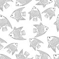 Seamless pattern with fish.A fish with a large sharp fin.Marine theme.Doodle style.Black and white image.Vector illustration Royalty Free Stock Photo