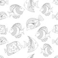 Seamless pattern Fish, ornamental graphic fish, floral line pattern. Vector. Zentangle doodle. Coloring book page for adult. Hand Royalty Free Stock Photo