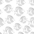 Seamless pattern Fish, ornamental graphic fish, floral line pattern. Vector. Zentangle doodle. Coloring book page for adult. Hand Royalty Free Stock Photo