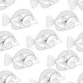 Seamless pattern Fish, ornamental graphic fish, floral line pattern. Vector. Zentangle doodle. Coloring book page for adult. Hand Royalty Free Stock Photo