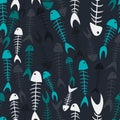 Seamless pattern with fish skeletons. Royalty Free Stock Photo