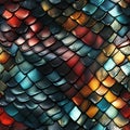seamless pattern of fish or snake scales with colorful squama on multicolor gradient background