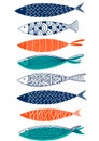 Seamless pattern of fish in the style of doodle