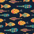 Seamless pattern with fishes. Hand drawn undersea world. artistic background. Aquarium. Can be used for wallpaper