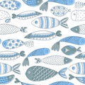 Seamless pattern with fishes. Hand drawn undersea world. Artistic background. Aquarium