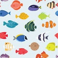 Seamless pattern with fishes. Hand drawn undersea world. Colorful artistic background. Aquarium. Can be used for Royalty Free Stock Photo