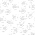 Seamless pattern fishes Line art Black on white background Illustration doodle Monochrome Underwater world Hand drawn Royalty Free Stock Photo