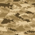 Seamless pattern of fishing camouflage. Khaki camo of freshwater fish