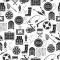 Seamless pattern with fishing gear vector icons.