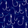 Seamless pattern with fishing hooks/Ink hand drawn illustration about fishing