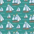 Seamless pattern with fishing and sailing boats Royalty Free Stock Photo