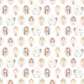 Seamless pattern with five cute girls who do beauty treatments