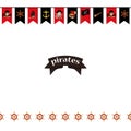 Seamless pattern. Flags on the pirate theme symbols-swords, treasure chest, skull and bones, Davy Jones, etc.