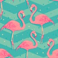 Seamless pattern with flamingo birds