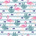 Seamless pattern flamingo and fish Royalty Free Stock Photo