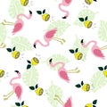 Seamless pattern with flamingo, lemon