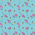 Seamless pattern with flamingos and pineapples Royalty Free Stock Photo