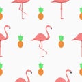 Seamless pattern with flamingos and pineapples. Exotic tropical background. Vector.