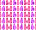 Seamless pattern of flat blueberry, strawberry, cherry, raspberry and wild berry compotes in glass jars with berries inside on a w