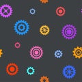 Seamless pattern with flat gears. Simple technical background.