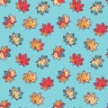 Seamless pattern with flat maple leaves