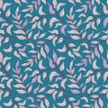 Seamless pattern with flat minimalism leaves on blue background. Hand drawn vector illustration. Texture for print