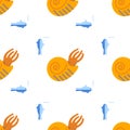 Seamless pattern with flat style icon of Ammonite. Background with ancient shellfish for different design. Royalty Free Stock Photo