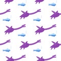 Seamless pattern with flat style icon of Plesiosauria. Background with dinosaur for different design. Loch nessie.
