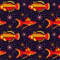 Seamless Pattern with Flat Tropical Aquarium Fishes Royalty Free Stock Photo