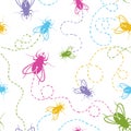 Seamless pattern - flies with traces. Royalty Free Stock Photo