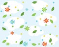 Seamless Pattern Floral Background. Trendy blue background with clouds leaves and flowers in the sky Royalty Free Stock Photo