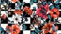 seamless pattern Floral Checkered Design Royalty Free Stock Photo