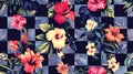 seamless pattern Floral Checkered Design Royalty Free Stock Photo