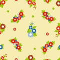 Seamless pattern. Floral pattern from decorative Red and blue flowers on light yellow background. Vector illustration Royalty Free Stock Photo