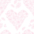 Seamless pattern with floral heart. Linear pink groovy daisy flower on transparent background. Vector Illustration