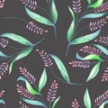 A seamless pattern with an floral ornament of the watercolor spikelets
