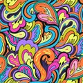 Seamless pattern with floral and plants element in psychedelic funky style in pastel colors