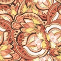 Seamless pattern with floral and plants element in psychedelic funky style in pastel colors