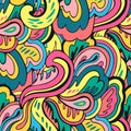 Seamless pattern with floral and plants element in psychedelic funky style in pastel colors