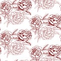 Seamless pattern, floral print, line art, hand drawn contour peonies. Pink shades. textile, wallpaper, pastel linen Royalty Free Stock Photo