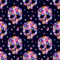 Seamless pattern with floral skulls. Vector illustration