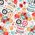 Seamless pattern with floral sugar skulls and flowers. The Day of the Dead. Royalty Free Stock Photo