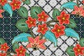 Seamless pattern with floral vector, Tropical batik motif