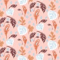 Seamless pattern with florals and botanics plant leaves.